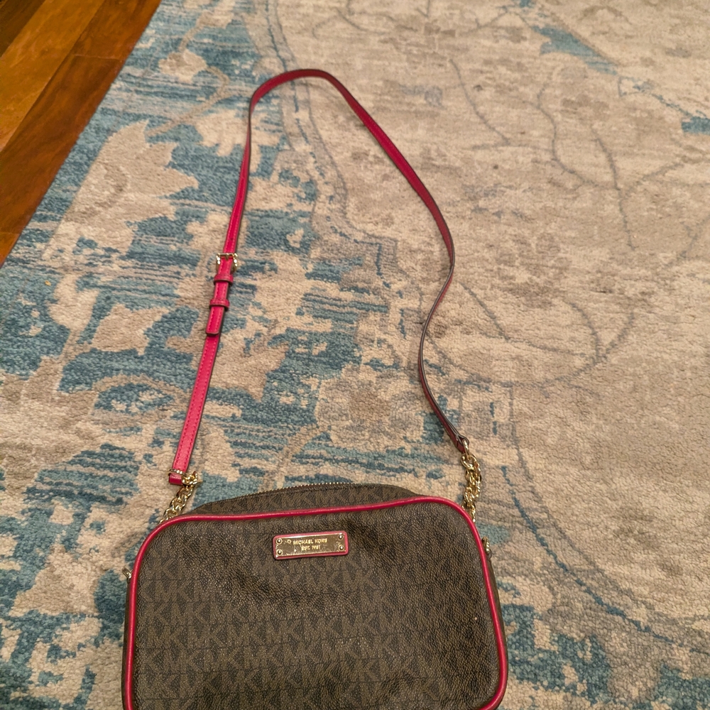 Michael Kors Dark Brown and Pink Crossbody Bag